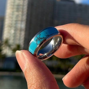 Blauer Türkis-Bandring - Edelstahl, anlaufgeschützt, poliert, Herrenring, 8 mm