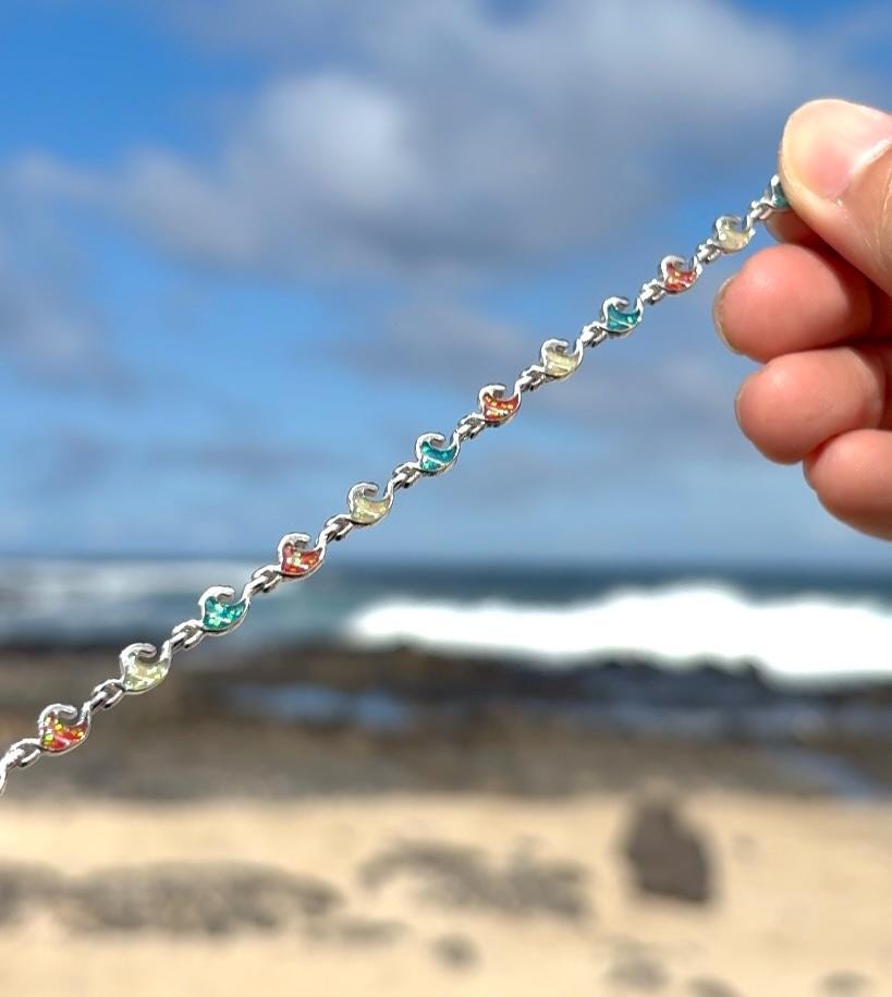 Wave Bracelet - 925 Sterling Silver Rolling Waves Bracelet and Anklet, Multicolor, Waikiki Waves Collection, Adjustable 7" to 8.5"
