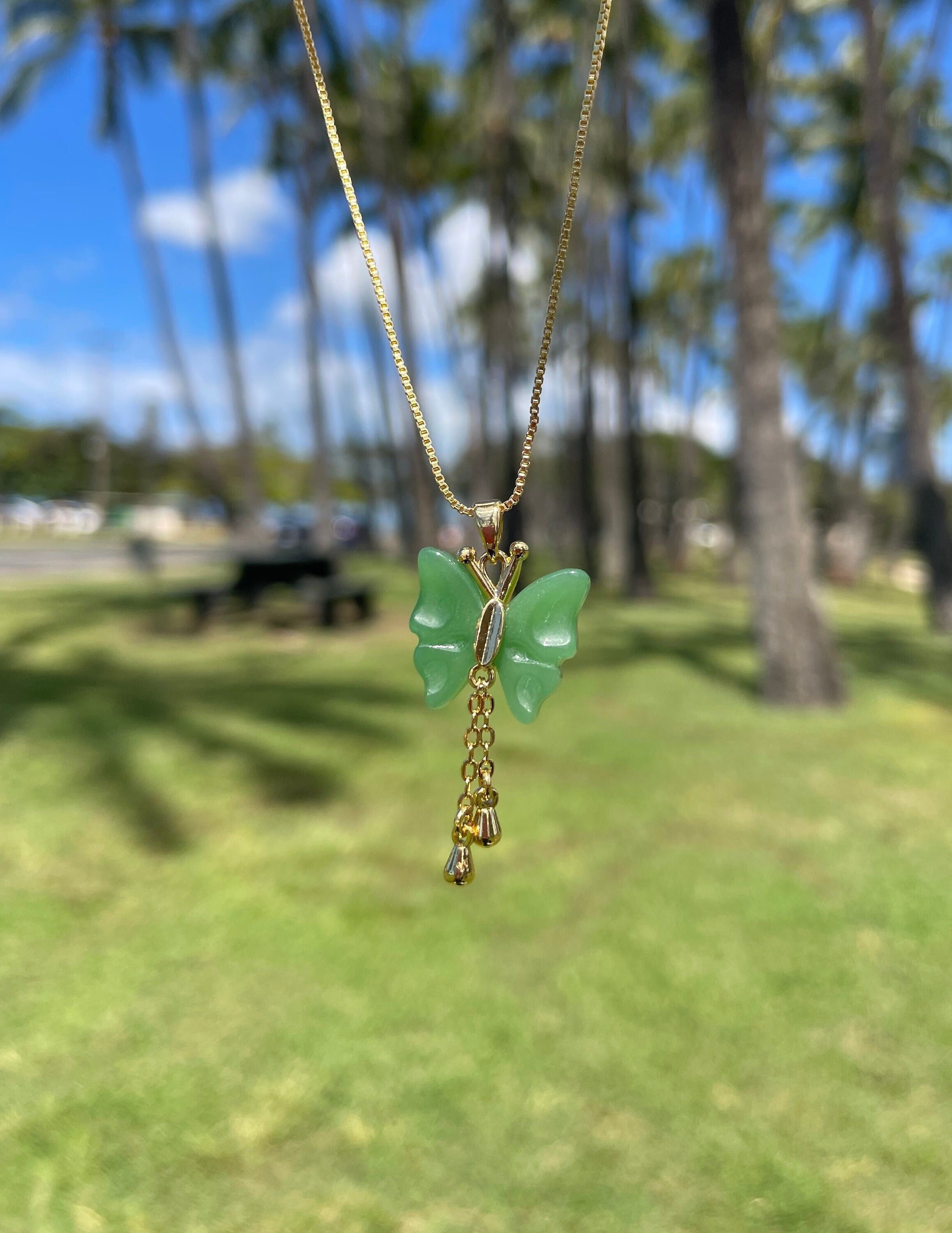 Jade butterfly necklace gold discount
