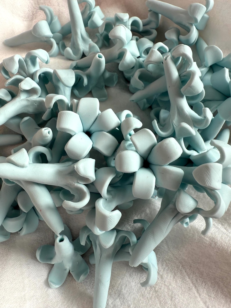 Blue Puakenikeni Clay Flowers, Light Blue Flowers, Flowers Jewelry Making, DIY Flowers,Handmade Drop Resistant, Waterproof, Car Lei image 1