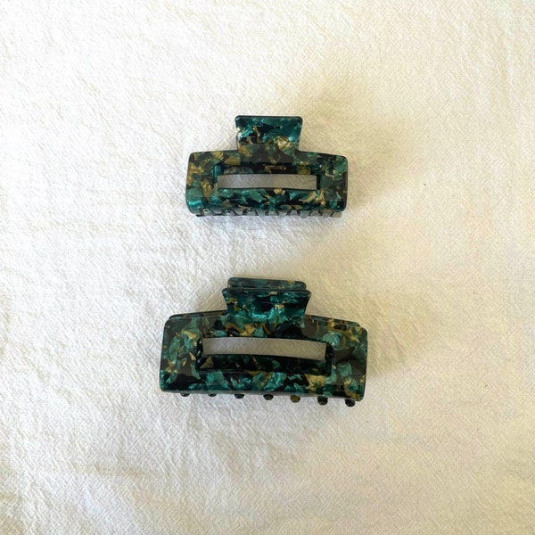Mom and Baby Matching Hair Claw, Green and Gold Tortoise Acetate Rectangle Hair Clip / Acetate Resin Tortoise Shell Green Gold Hair Claw