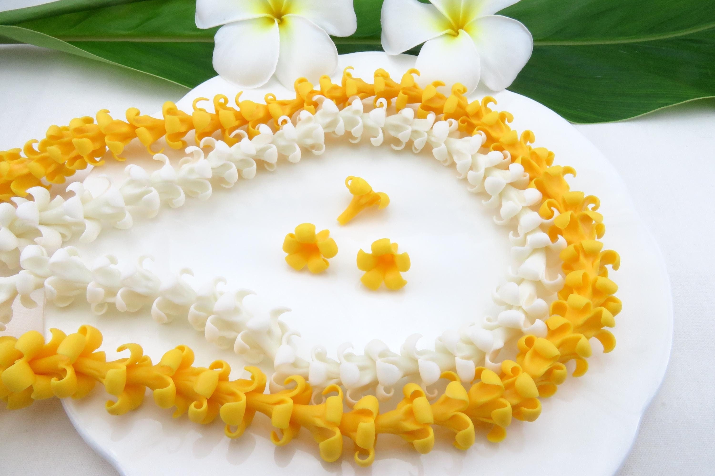 Orange-yellow Puakenikeni Clay Flowers, Orange-yellow