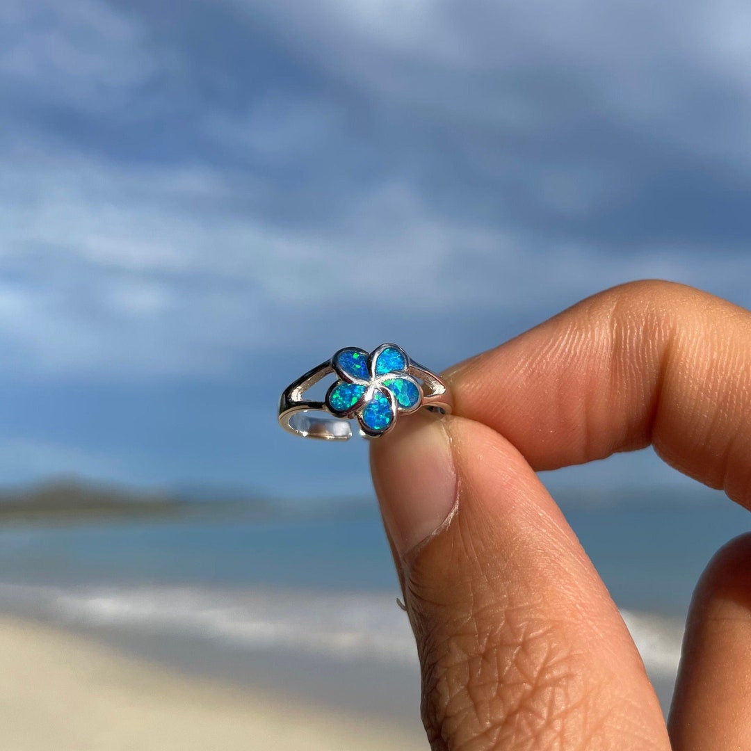 Flower Toe Ring, Blue Opal, Fire Opal, Flower Toering