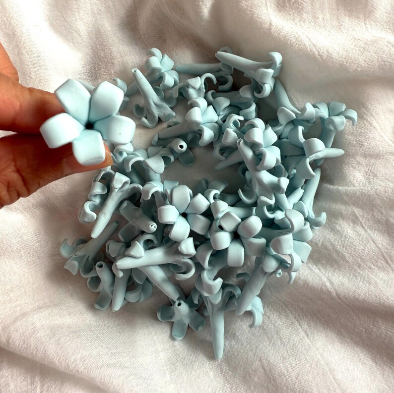 Blue Puakenikeni Clay Flowers, Light Blue Flowers, Flowers Jewelry Making, DIY Flowers,Handmade Drop Resistant, Waterproof, Car Lei image 5