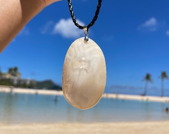 White Mother of Pearl Necklace with Leather Cord, Solid White Mother of Pearl, Nature Inspired Jewelry, Gift for Her, Statement Necklace