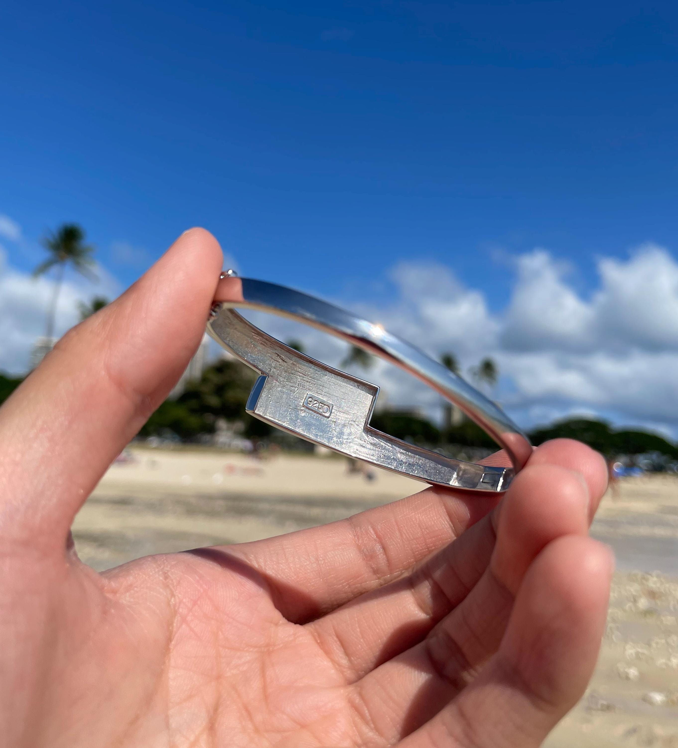 Blue Fire Opal Bangle With Box Clasp Closure / 925 Sterling Silver