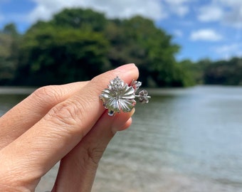 Orecchini Pendenti Argento 925 Placcato Oro Rosa – Fiore Ibisco Hawaiano Gancio 10mm - Foto 2