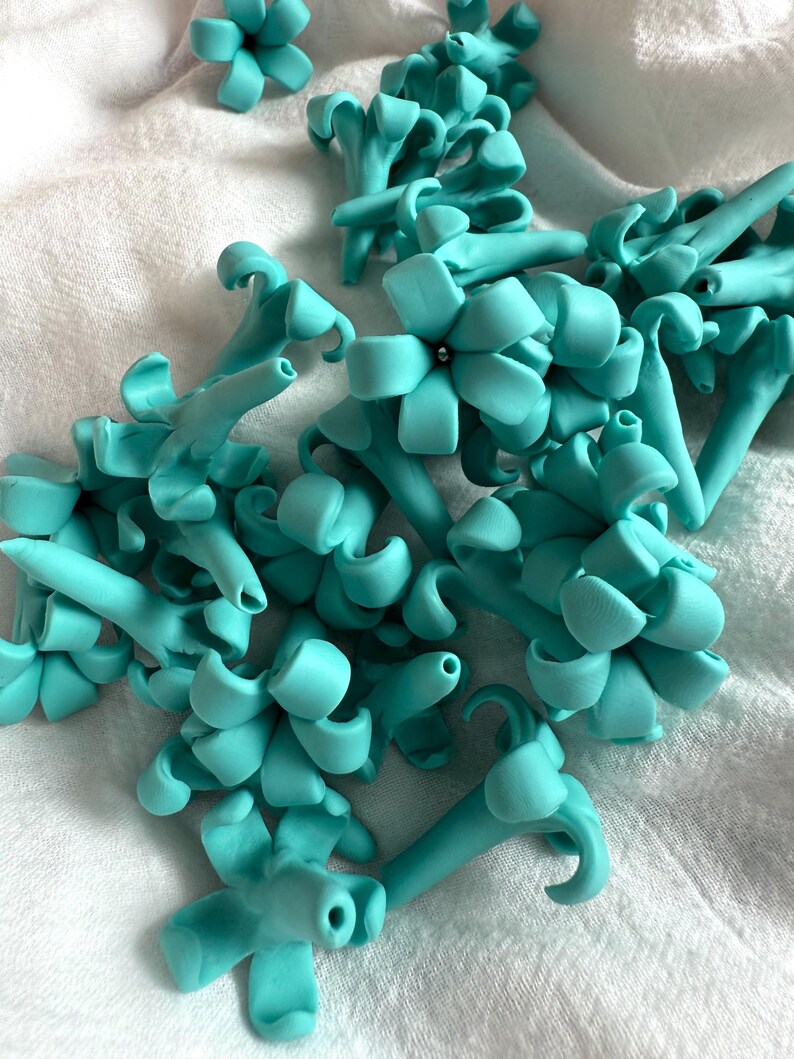 Teal Blue Puakenikeni Clay Flowers, Teal Blue Flowers, Flowers Jewelry Making, DIY Flowers, Handmade Drop Resistant, Waterproof, Car Lei image 1