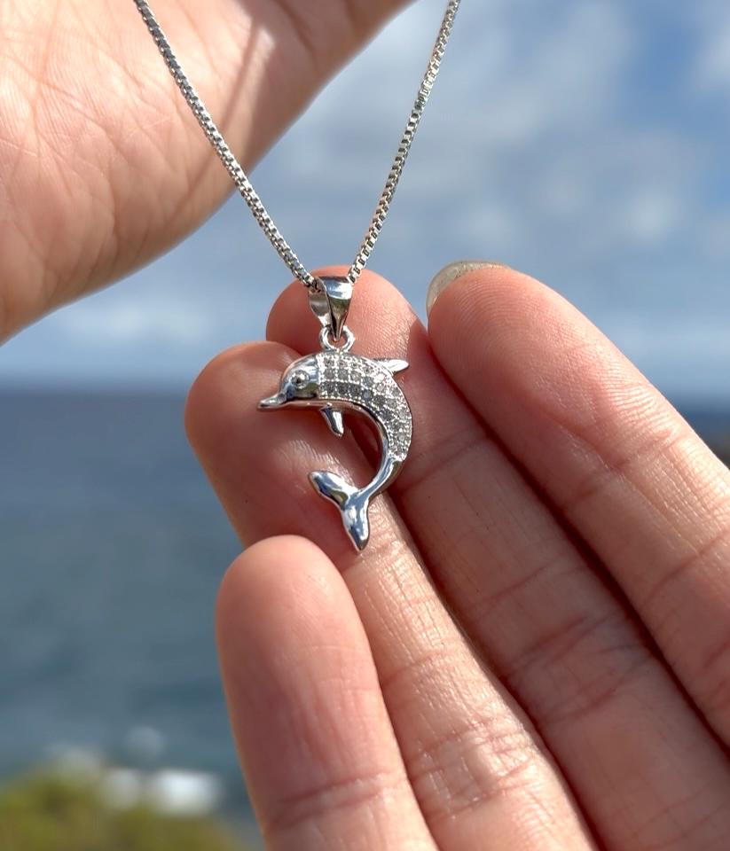 Collana Argento 925 Con Ciondolo Delfino E Zircone Cubico Blu – 45,7 Cm, Regalo In Cofanetto - 4