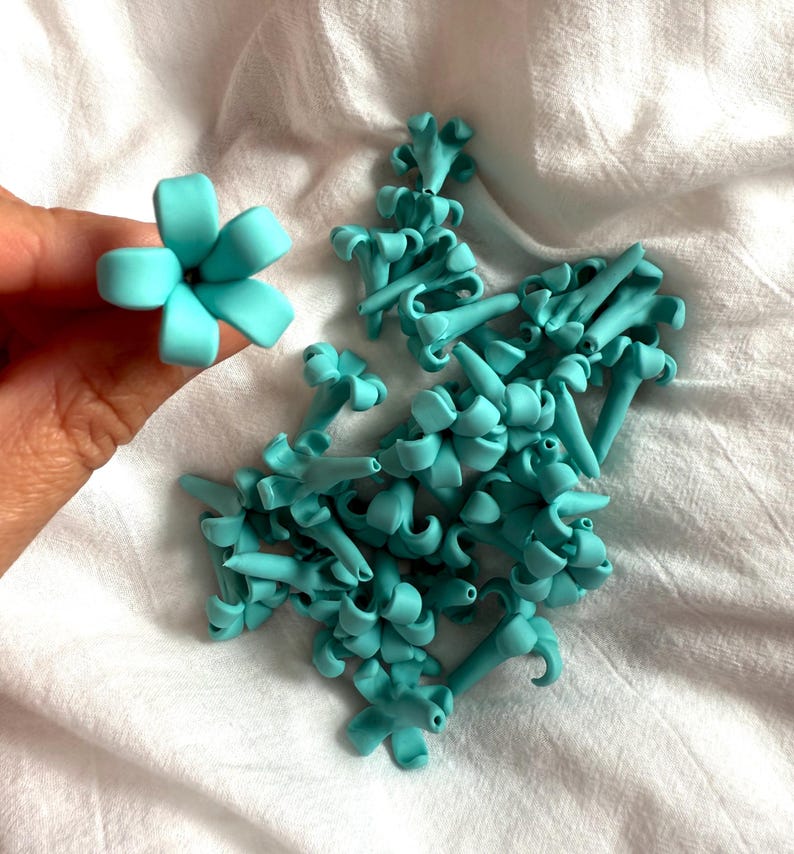 Teal Blue Puakenikeni Clay Flowers, Teal Blue Flowers, Flowers Jewelry Making, DIY Flowers, Handmade Drop Resistant, Waterproof, Car Lei image 3