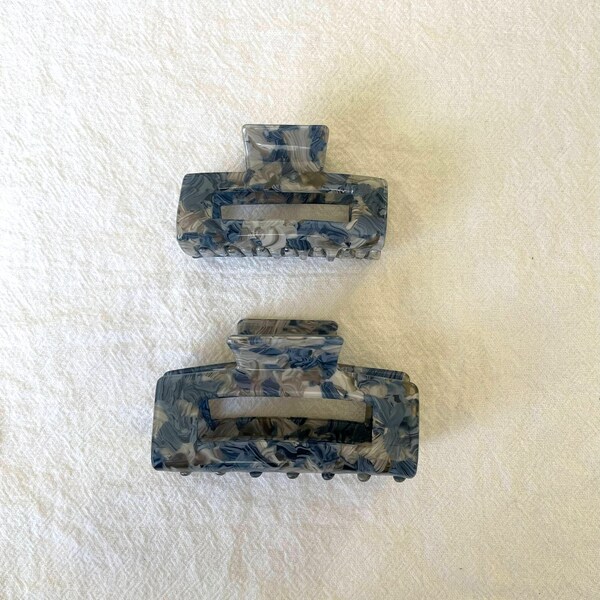 Mom and Baby Matching Hair Claw, Blue and Grey Tortoise Acetate Rectangle Hair Clip / Acetate Resin Tortoise Shell Blue Gray Hair Claw