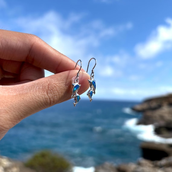 Orecchino In Argento Sterling Con 3 Cristalli Blu A Forma Di