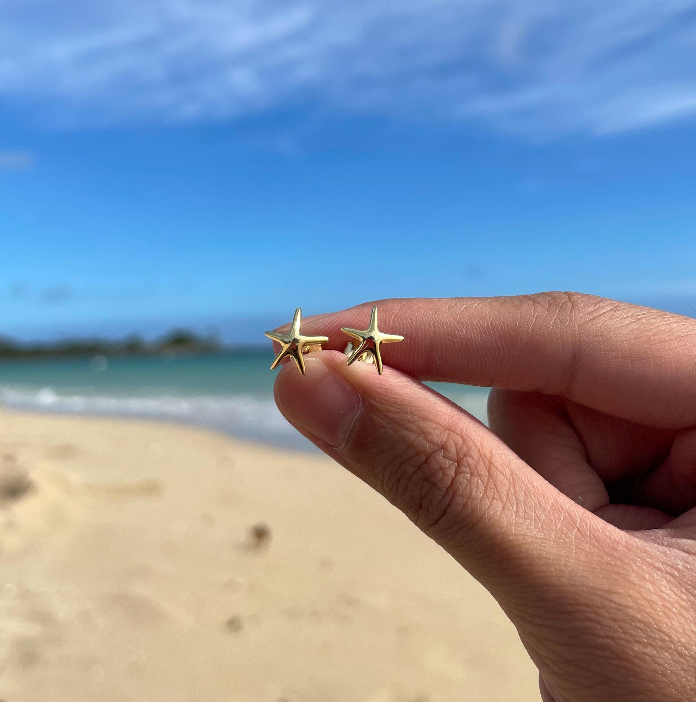 Orecchini a forma di stella marina in argento sterling / pendenti con cristalli blu scintillanti, costieri, da spiaggia / lunghi 1-3/8 pollici, stile estivo tropicale oceanico - Italia