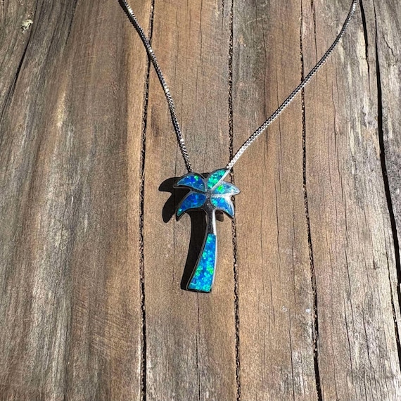 Buy Opal Palm Tree Necklace, Ocean Blue Opal Coconut Palm Tree