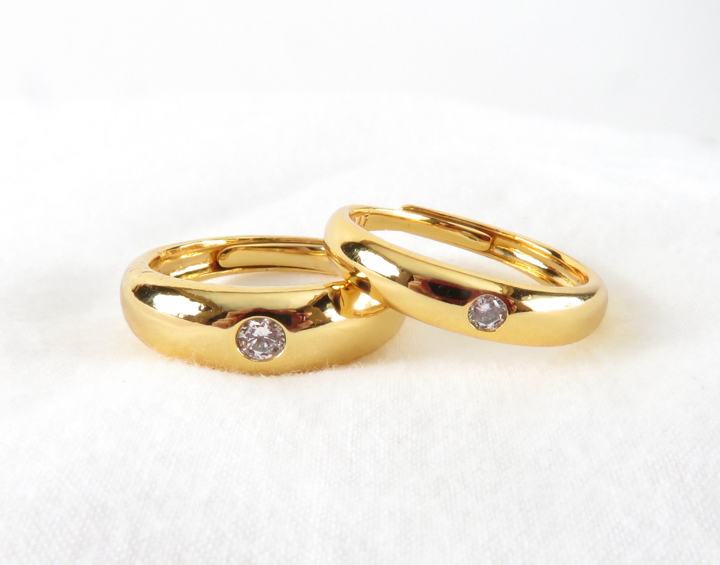 Anillo de oro para pareja con circonitas cúbicas, ajustable, ideal para él  o para ella. Anillo de compromiso a juego para hombre y mujer. - Etsy México, image size:2513x1973