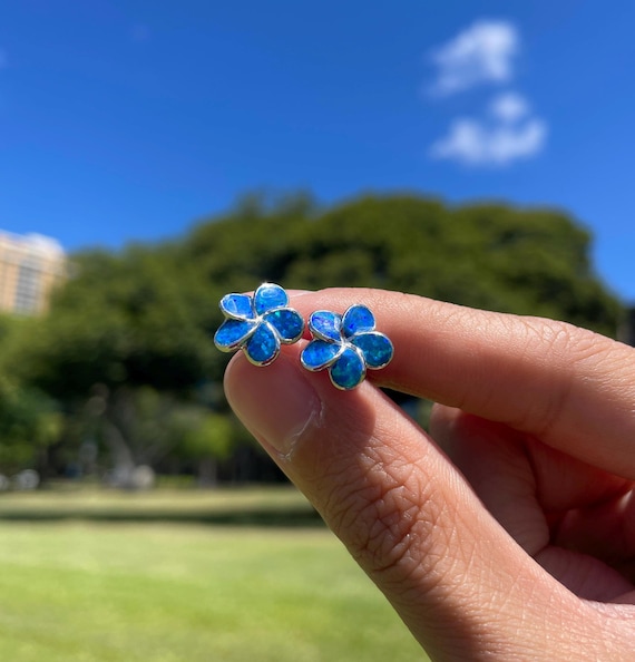 Orecchini A Bottone In Opale Blu Fuoco Per Donna, Orecchini Floreali In Argento Sterling 925, Gioielli In Opale Etiope, Orecchini Con Pietra Portafortuna Di Ottobre - Italia - Foto 6