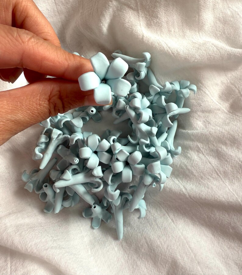 Blue Puakenikeni Clay Flowers, Light Blue Flowers, Flowers Jewelry Making, DIY Flowers,Handmade Drop Resistant, Waterproof, Car Lei image 6