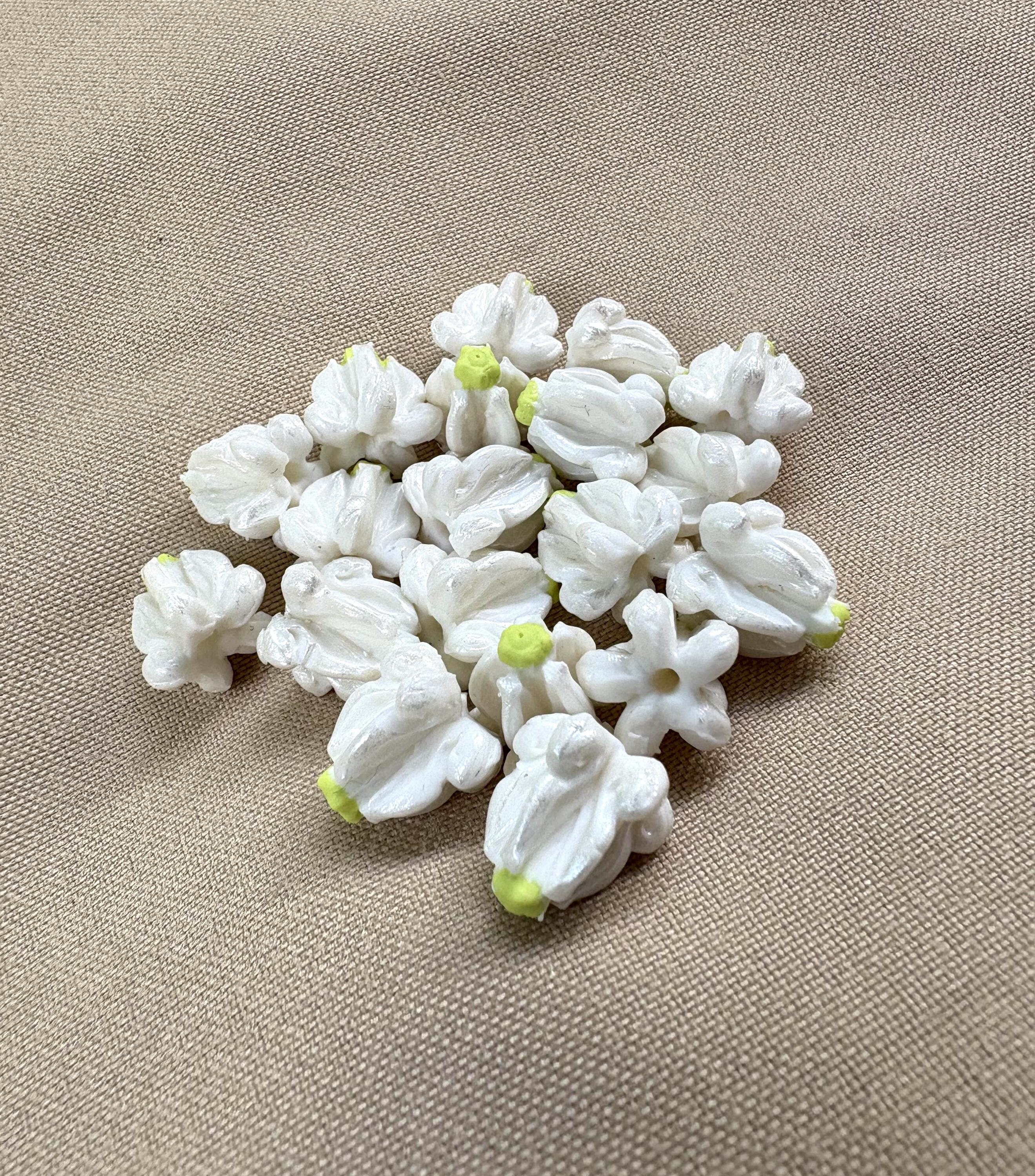Pearly White Crown Flowers Clay Dahlia Crown Flower for Jewelry Making, Mock Mother of Pearl Flowers,Jewelry Supplies, Beads Supply, Car Lei