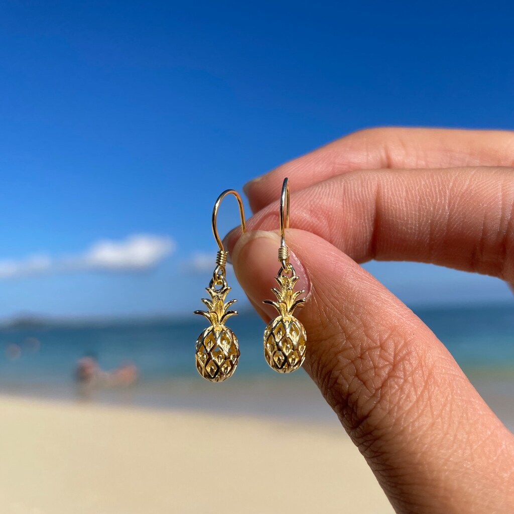 Orecchini A Goccia Ananas Oro - Grandi Orecchini Pendenti Frutta, Gioielli Estivi Boho Per Donna, Tema Hawaiano Spiaggia