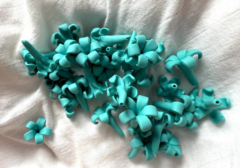 Teal Blue Puakenikeni Clay Flowers, Teal Blue Flowers, Flowers Jewelry Making, DIY Flowers, Handmade Drop Resistant, Waterproof, Car Lei image 2