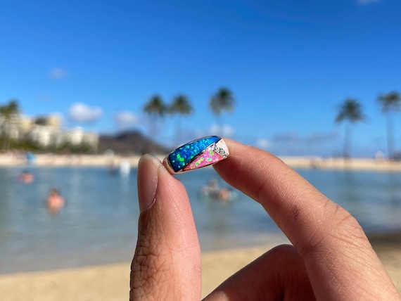 Rainbow Opal Ring, Sterling Silver Ring, Cubic Zirconia Inlay Design Opal Ring, Multicolor Opal, 925 Sterling Silver, Hypoallergenic