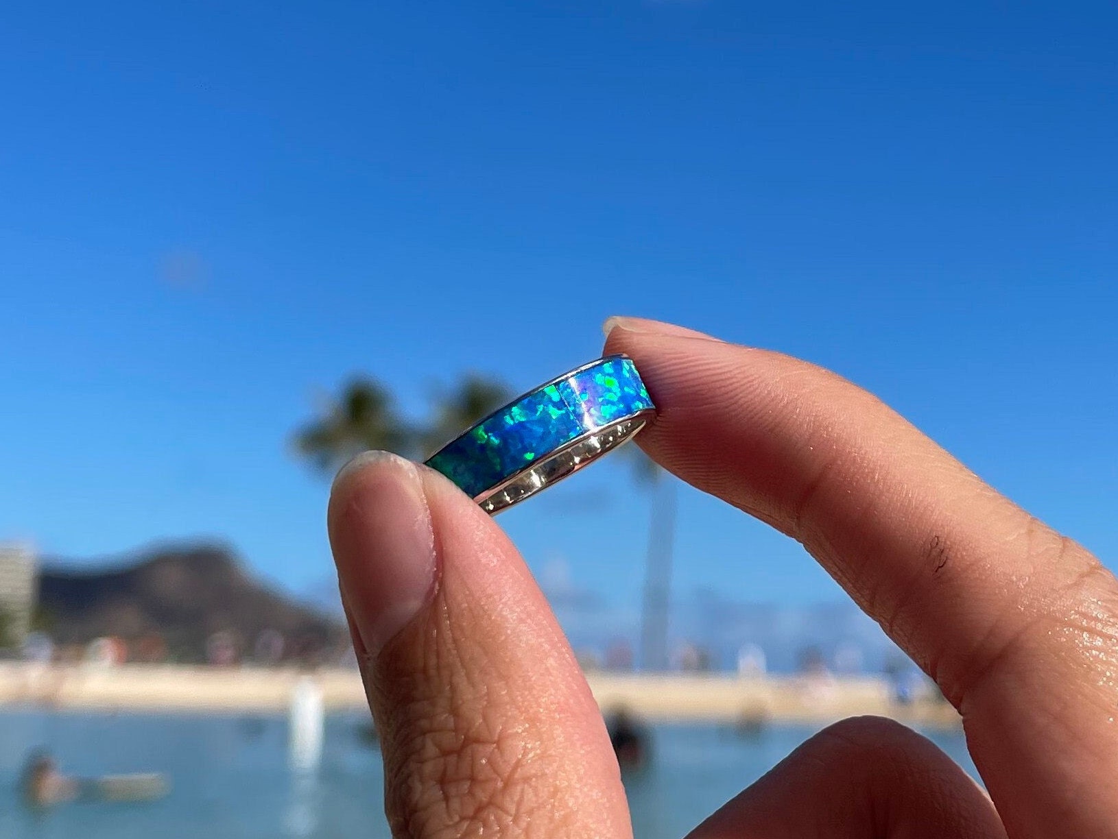 Ocean Blue Opal Infinity Ring