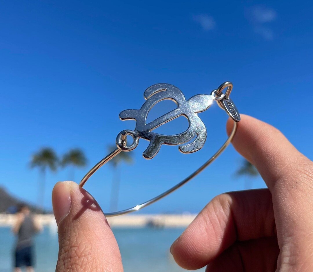 Turtle Bangle Adjustable Turtle Charm Bangle - Hawaii Island Style Bracelet ...