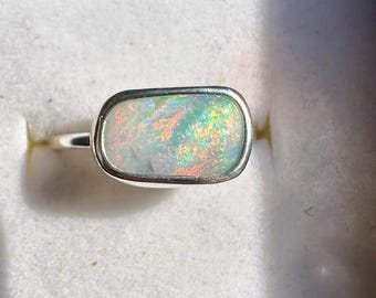 Australian Boulder Opal and Sterling Silver ring - size M aus, 6.5 us