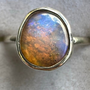 Australian Crystal Pipe Opal and Sterling Silver Ring - Size L
