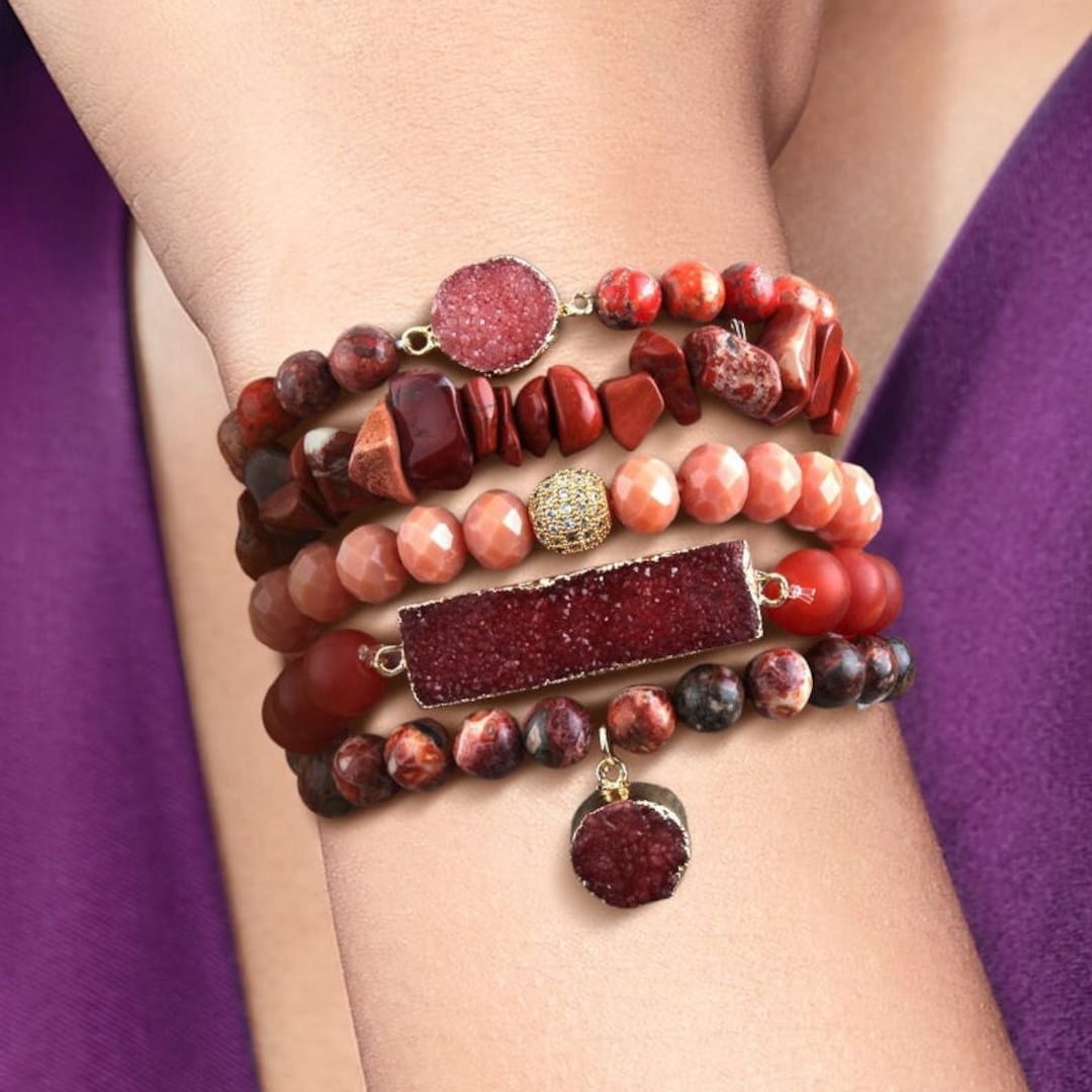 Red Beaded Bracelet Set Red Beads Bracelet Reds Bracelet Red Etsy