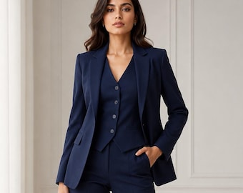 Navy Blue 3-Piece Women's Suit , Women Tuxedo Suit , Blazer Dress , Prom Suit For Women
