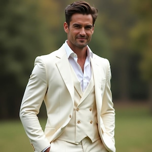 Luxury Premium Men 3 Piece Groom Tuxedo , Groomsmen Suit ,  Wedding Plus Size Event Groomsmen Formal Clothing