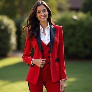 Red Color Pant Suit For Women , Tuxedo Wedding Plus Size Prom Suit , Women 1920s Bridal Ladies Trouser , Women&#39;s Formal Clothing