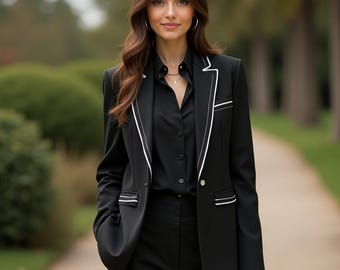 Black Plus Size Women's Tuxedo Suit: 1920s Wedding Outfit