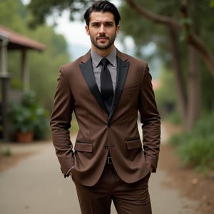 Brown Slim Fit Men Tuxedo 3 Piece Suits , Bespoke Tailored Fit Plus Size Suits ,  Event Groomsmen Formal Suits