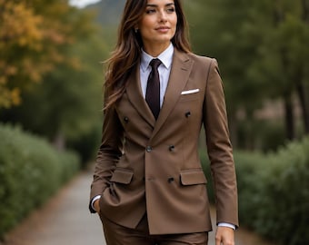 Double Breasted Women's Suit Set Plus Size Tuxedo, 2 piece suit - wedding clothing- Bridesmaid Dress