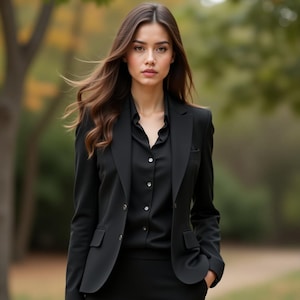 Womens Black Color 2 Piece Suit Set , Plus Size Tuxedo Prom Suit ,Women 1920s Wedding Dress ,Ladies Trouser Suit ,Women&#39;s Formal Clothing