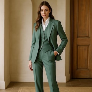 Women Sage Green Color 3 Piece Pant Suit - Custom Tailored Suit For Woman - Ladies Tuxedo Suit - Blazer & Suits - Bridesmaid Suit
