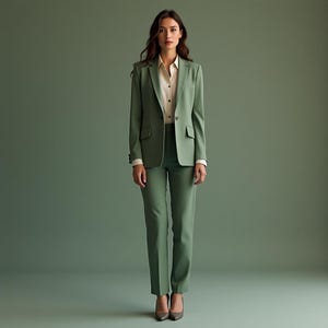 Womens Sage Green 2 Piece Suit - Plus Size Tuxedo Prom Suit - Women 1920s Wedding Dress - Ladies Suit - Women's Formal Clothing