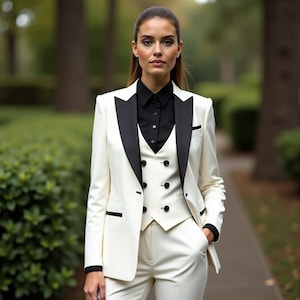 Women Off White Color 3 Piece Pant Suit , Custom Suit For Woman , Ladies Tuxedo Suit , Womens Clothing