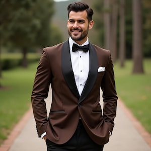 Brown 2 Piece Men Tuxedo Suits , Wedding Plus Size Event Groomsmen Formal Clothing