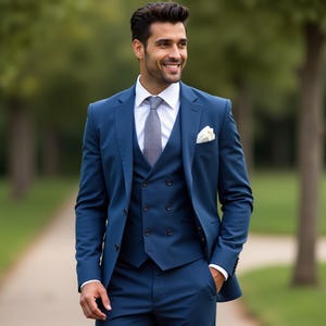 Men 3 Piece Tuxedo Jacket , Vest Suit Men , Groomsmen Suit , Wedding Plus Size Event Groom Party Suits