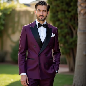 Purple 2 Piece Men Suits , Tuxedo Jacket Suits , Wedding Plus Size Event Suits ,  Groomsmen Suits