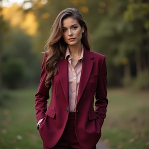 Burgundy Women&#39;s Suit Set: Cotton Blend Tuxedo - Prom, Wedding