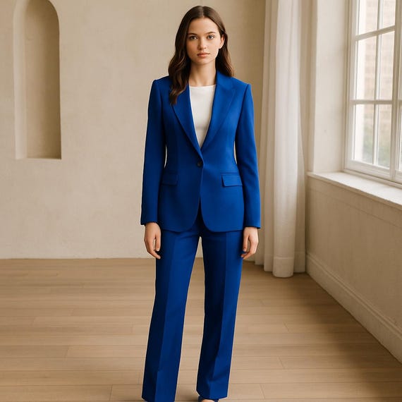 Royal Blue 2 Piece Suit ,women's Cotton Blend Blazer & Straight Leg Trousers - Prom Suits - Ladies Tuxedo Suits - Wedding Suits - Etsy Royal Blue 2 Piece Suit ,women's Cotton Blend Blazer & Straight Leg Trousers - Prom Suits - Ladies Tuxedo Suits - Wedding Suits - Etsy
