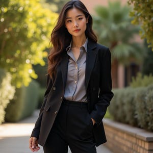 Womens Long Coat Black Color 2 Piece Suit Set , Plus Size Tuxedo Prom Suit ,Women 1920s Wedding Dress ,Trouser Suit ,Women&#39;s Formal Clothing