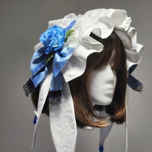 EGL headdress, princess lolita white hat with lace and blue roses