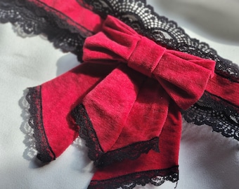 Choker largo gotico con fiocco in velluto rosso