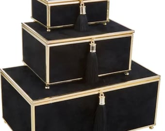 Velvet Tassel Box Set (3), Black