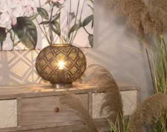 Luminous Elegance: Round Brass Perforated Table Lamp